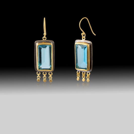 Artisan Blue Topaz Emerald-Cut Earrings 18k Gold Plated & Black Rhodium
