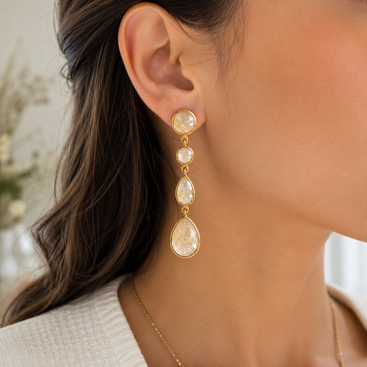 Yellow Rutilated Quartz Earrings – 18k Gold Plated on 925 Sterling Silver
