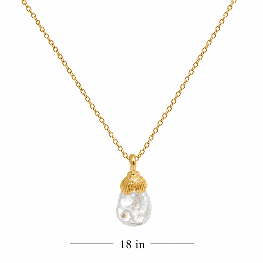Freshwater Pearl Necklace- 18k Gold Plated Over 925 Sterling Silver