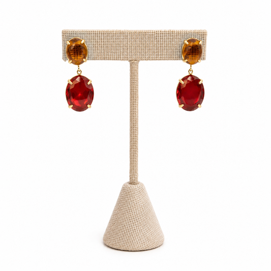 Red Garnet and Citrine Earrings- 18k Gold Plated over 925 Sterling Silver