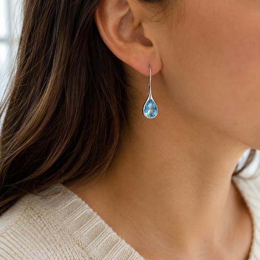 Blue Topaz Drop Earrings on 925 Sterling Silver