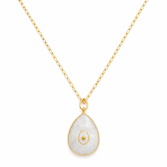Rainbow Moonstone Bezel Setting Necklace- Gold Filled Chain