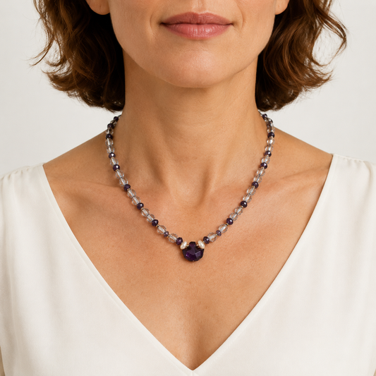 Indigo Twilight Iolite & Amethyst Necklace – 18 Inches