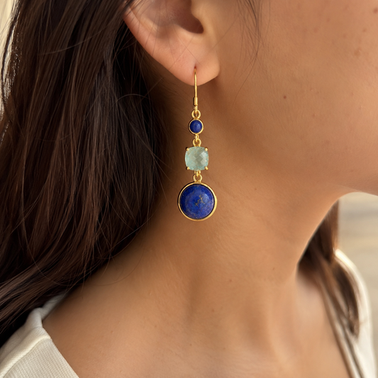 Lapis & Blue Topaz Drop Earrings – 18K Gold Plated on 925 Sterling Silver
