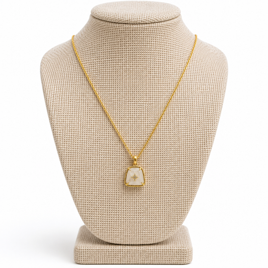 Rainbow Moonstone and White Topaz Necklace- 18k Gold Plated Over 925 Sterling Silver