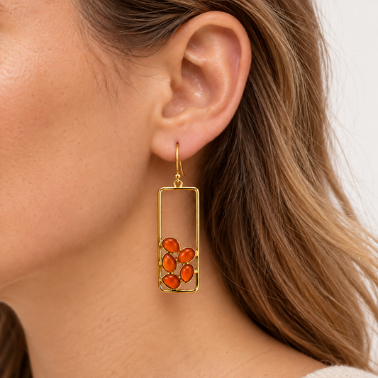 Carnelian Geometric Drop Earrings – 18K Gold Plated over 925 Sterling Silver