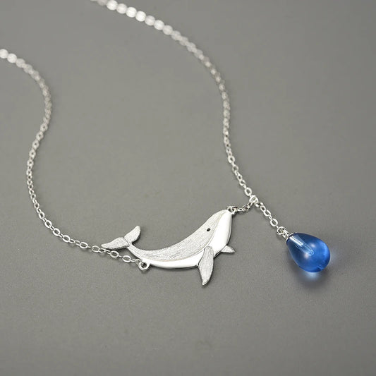 Tears of Blue Whale Natural Crystal Pendant Necklace
