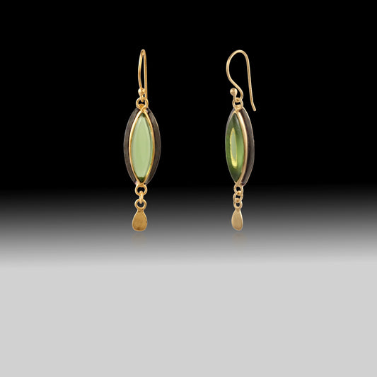 Artisan Peridot Marquise Earrings 18k Brushed Gold & Black Rhodium over 925 Silver