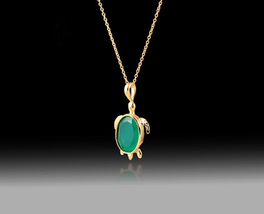 Green Onyx Turtle Necklace- 925 Sterling SIilver
