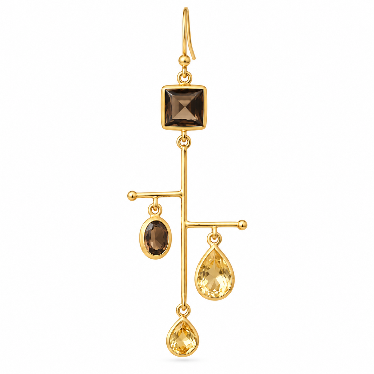 Smoky Topaz & Citrine Statement Earrings – 18K Gold Plated Sterling Silver