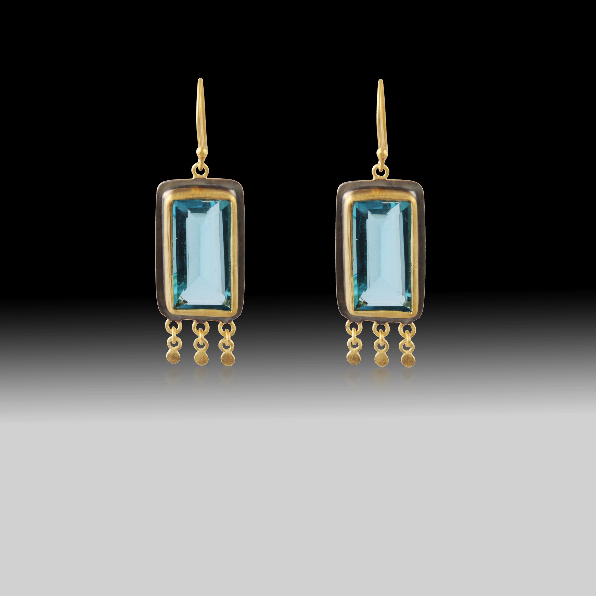 Artisan Blue Topaz Emerald-Cut Earrings 18k Gold Plated & Black Rhodium