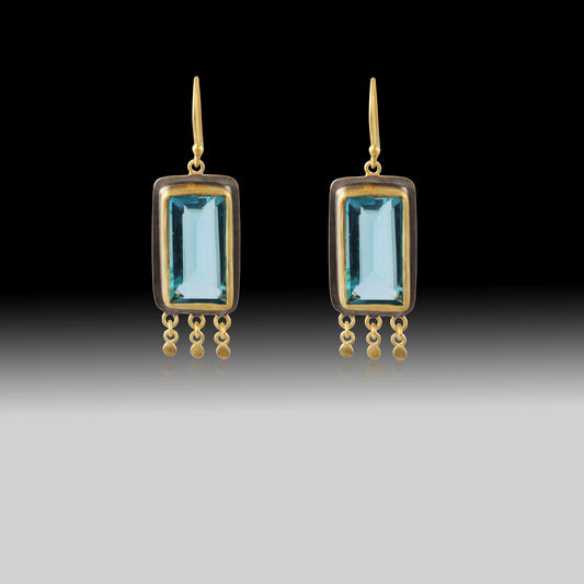 Artisan Blue Topaz Emerald-Cut Earrings 18k Gold Plated & Black Rhodium