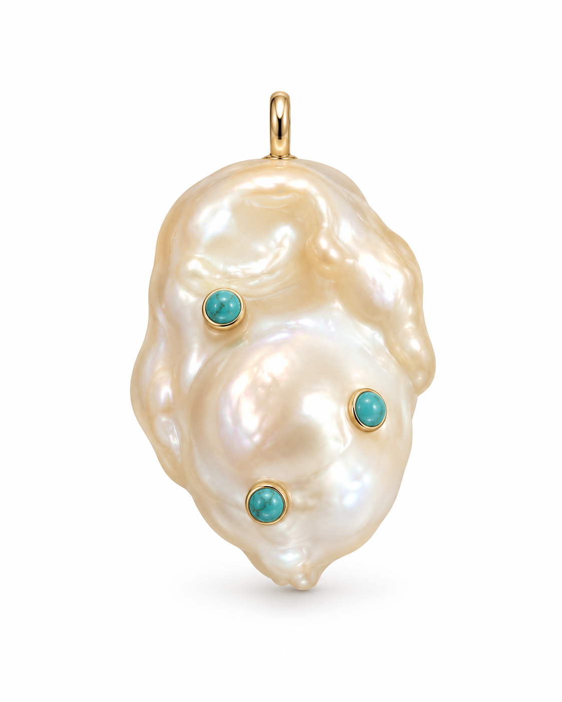 Turquoise & Baroque Pearl Pendant Necklace with Gold Filled Accents – 18 Inches