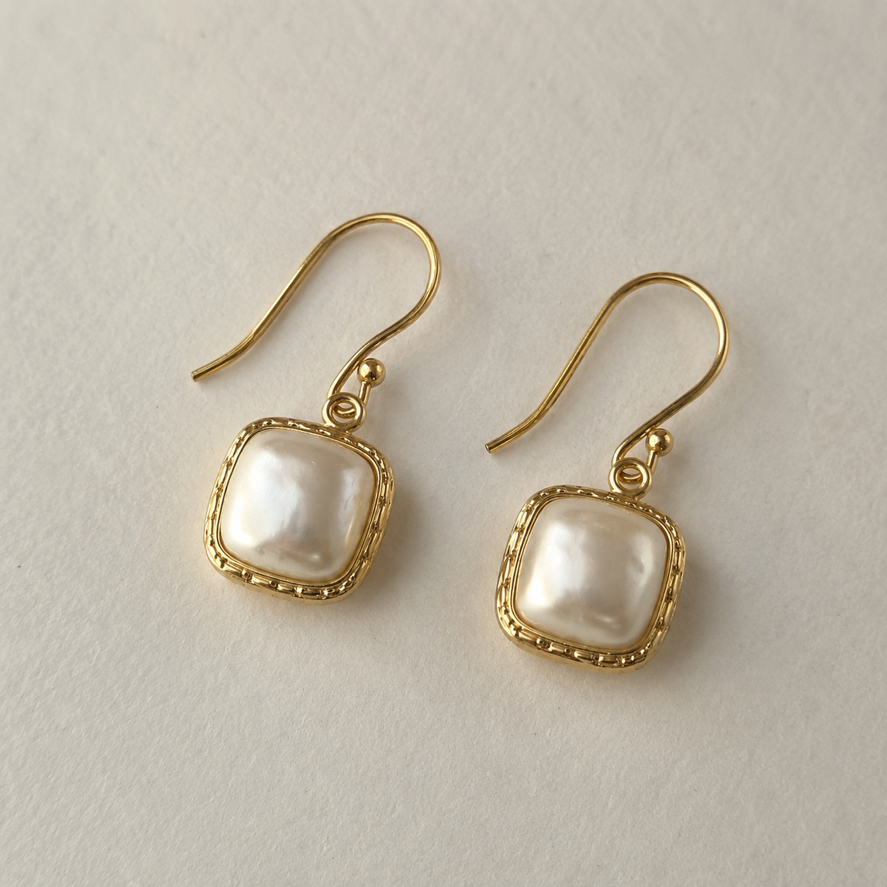 Freshwater Pearl Cushion Drop Earrings – 18k Gold Plated on 925 Sterling Silver
