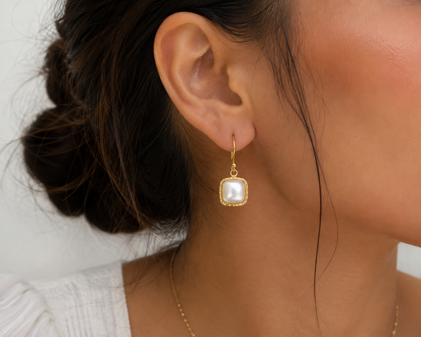 Freshwater Pearl Cushion Drop Earrings – 18k Gold Plated on 925 Sterling Silver