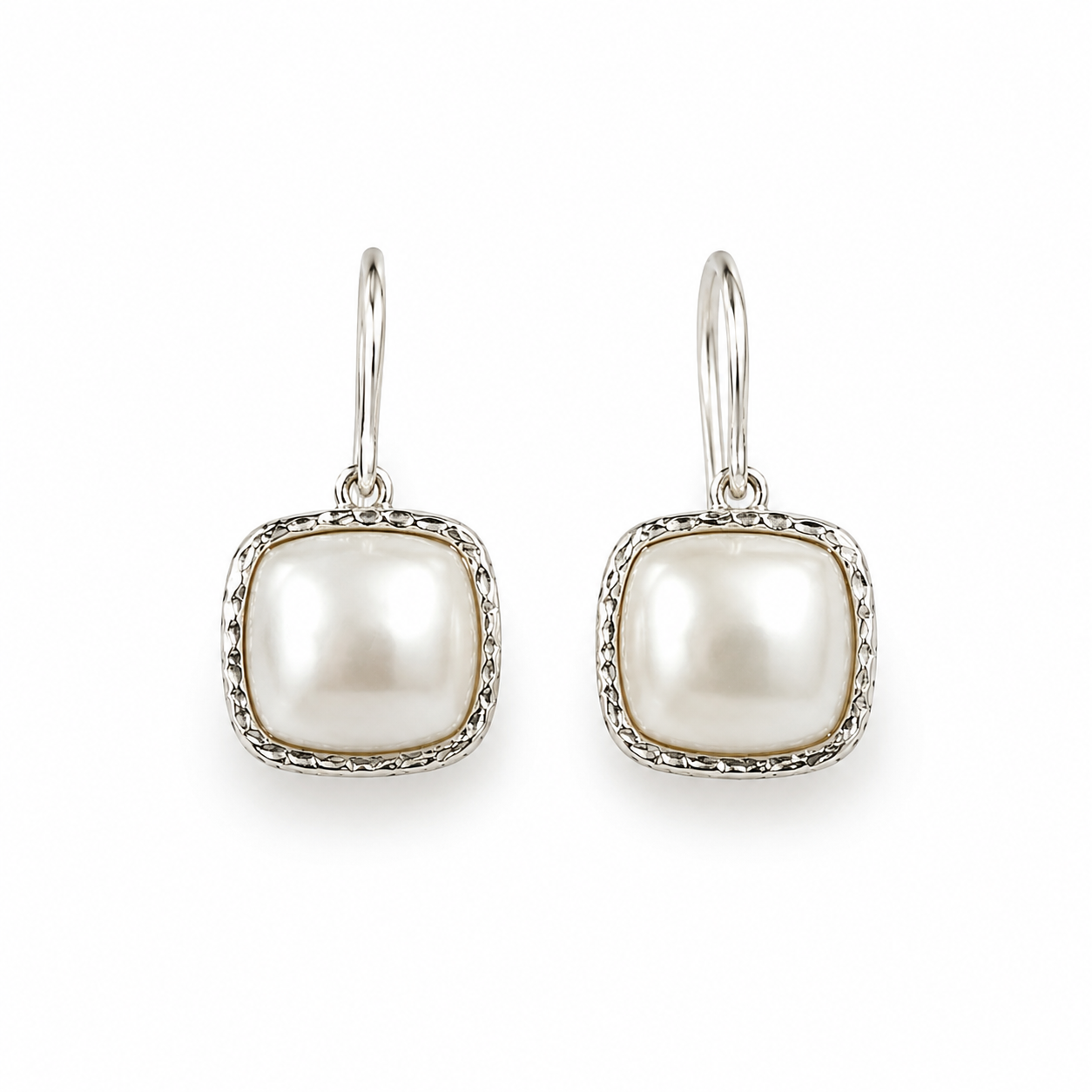 Mother of Pearl Cushion Drop Earrings on 925 Sterling Silver