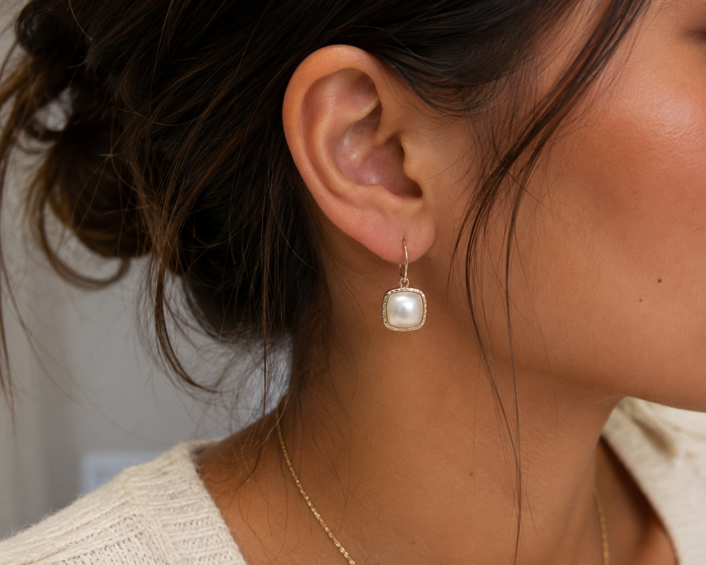 Mother of Pearl Cushion Drop Earrings on 925 Sterling Silver