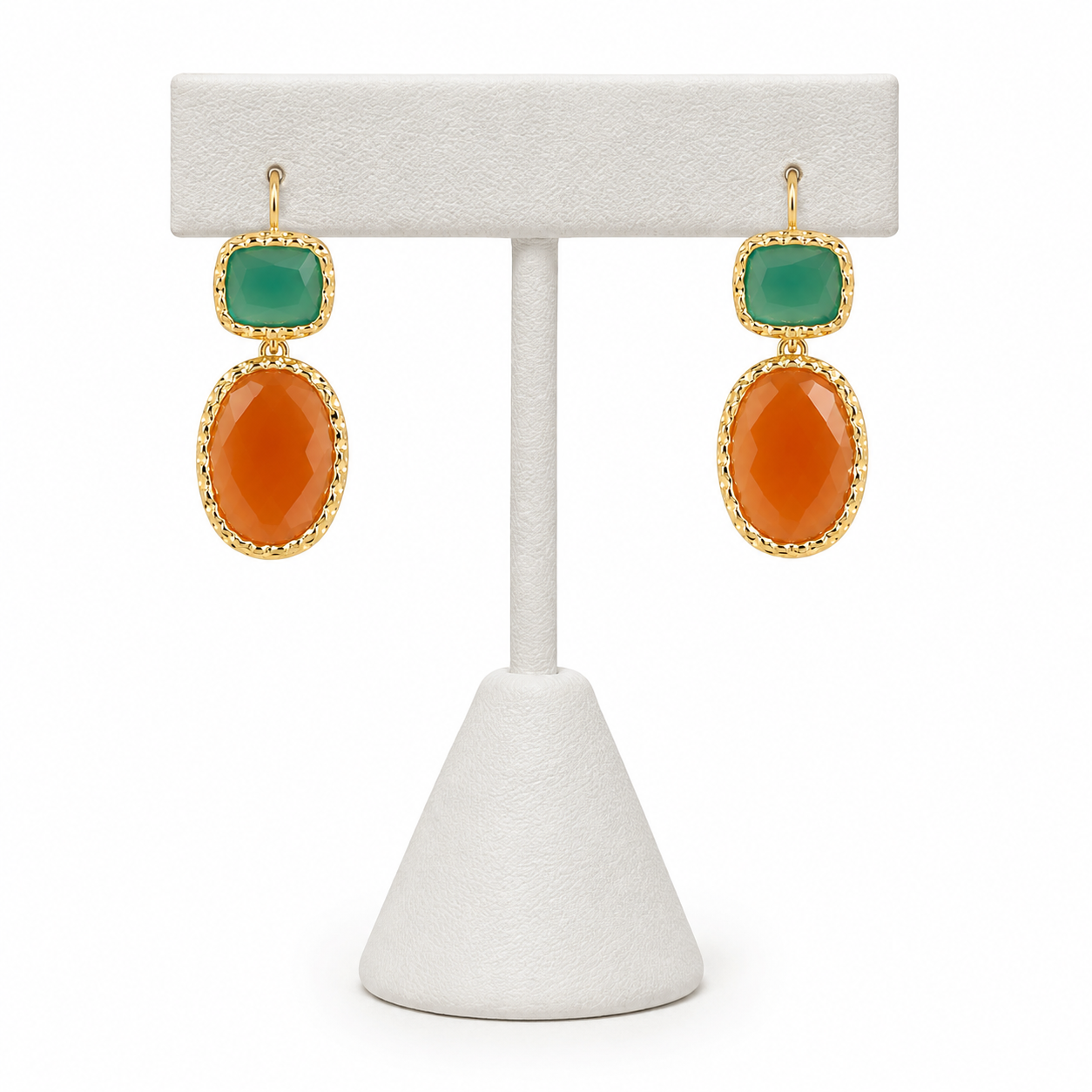 Carnelian &Green Onyx Earrings – 18k Gold Plated on 925 Sterling Silver