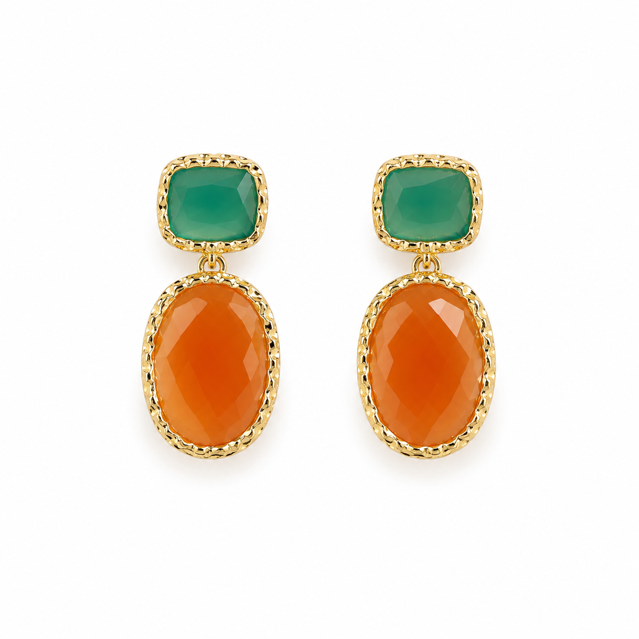 Carnelian &Green Onyx Earrings – 18k Gold Plated on 925 Sterling Silver