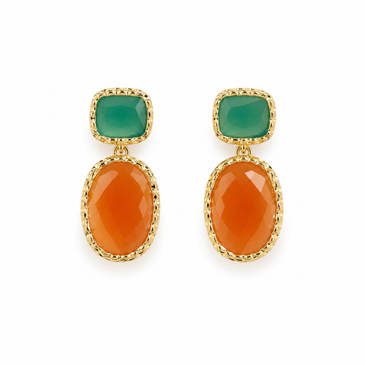 Carnelian & Green Onyx Earrings – 18k Gold Plated on 925 Sterling Silver
