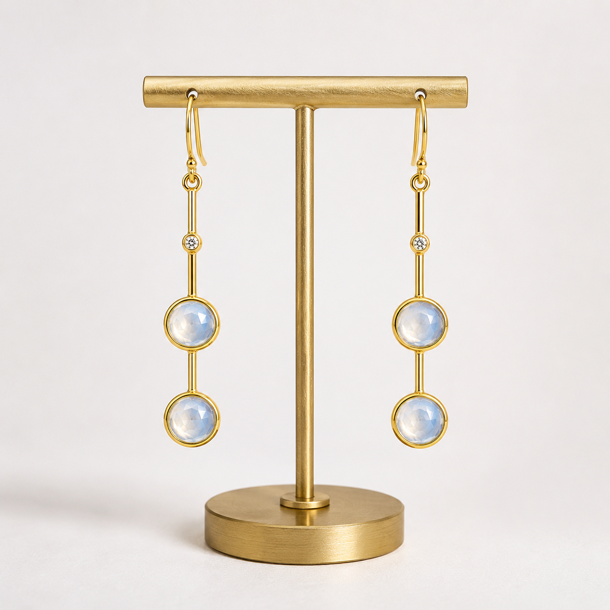 Ethiopian Opal & White Topaz Earrings – 18k Gold Plated on 925 Sterling Silver