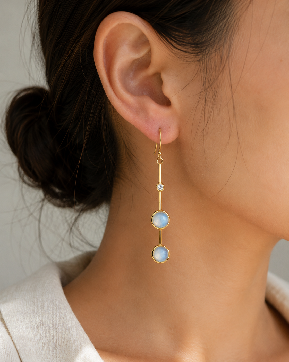Ethiopian Opal & White Topaz Earrings – 18k Gold Plated on 925 Sterling Silver