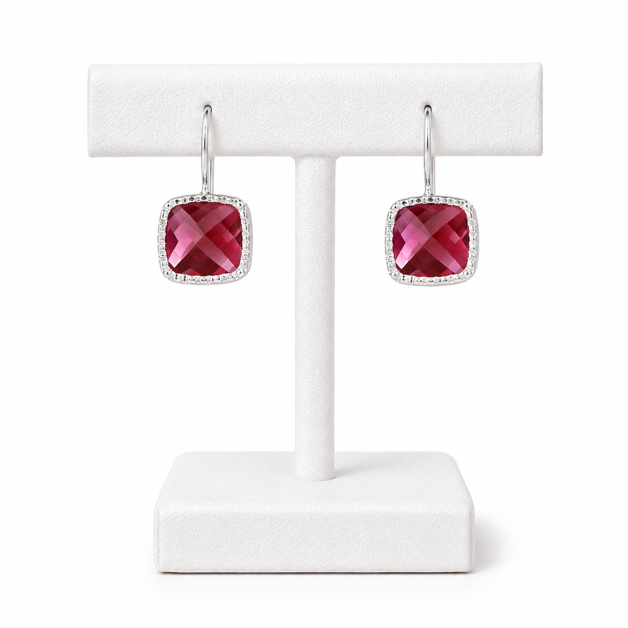 Pink Tourmaline Cushion Drop Earrings – 925 Sterling Silver