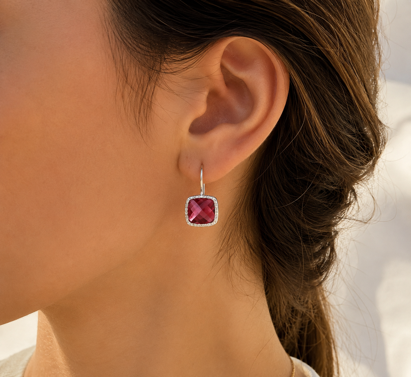 Pink Tourmaline Cushion Drop Earrings – 925 Sterling Silver