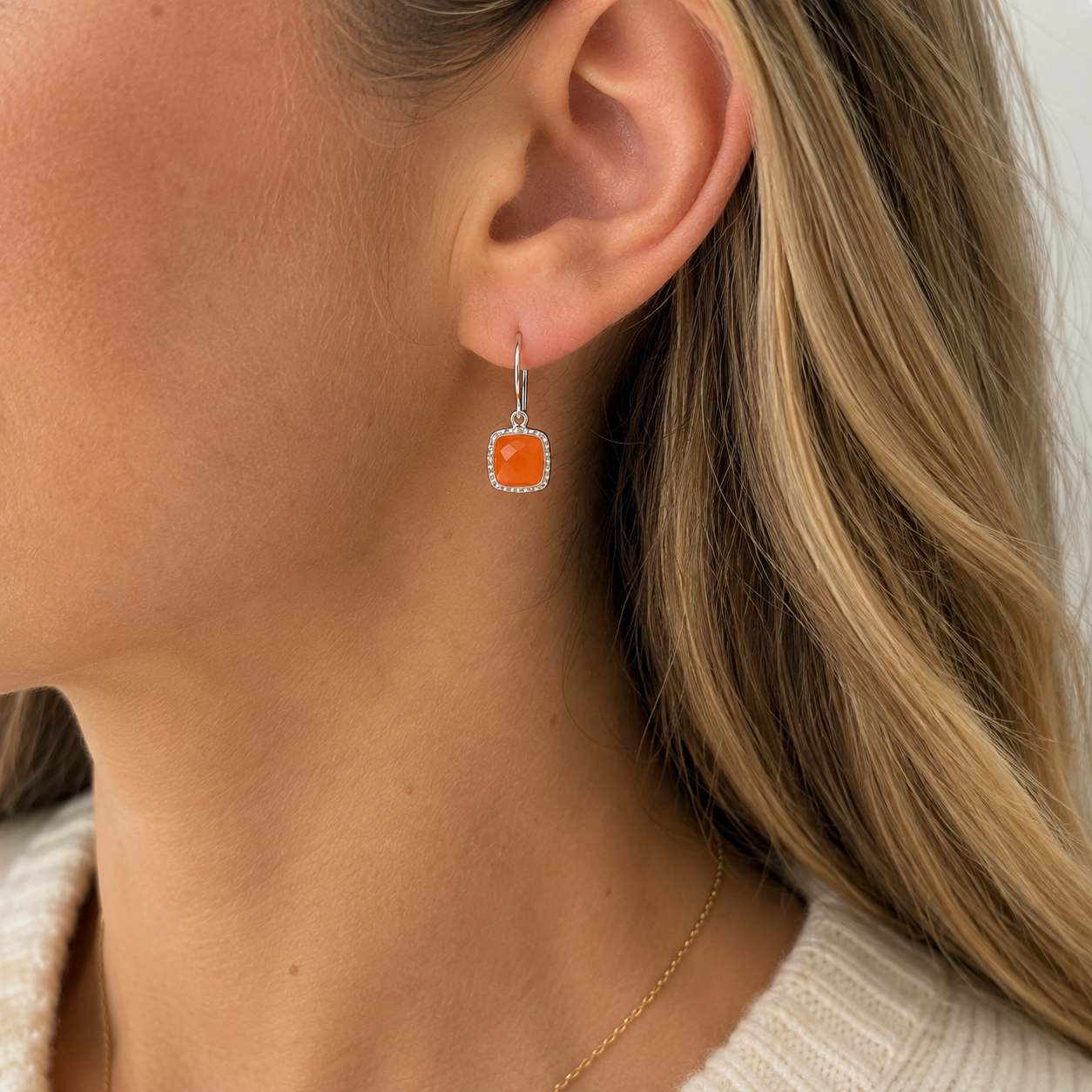 Carnelian Gemstone Drop Earrings in 925 Sterling Silver