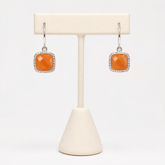 Carnelian Gemstone Drop Earrings in 925 Sterling Silver