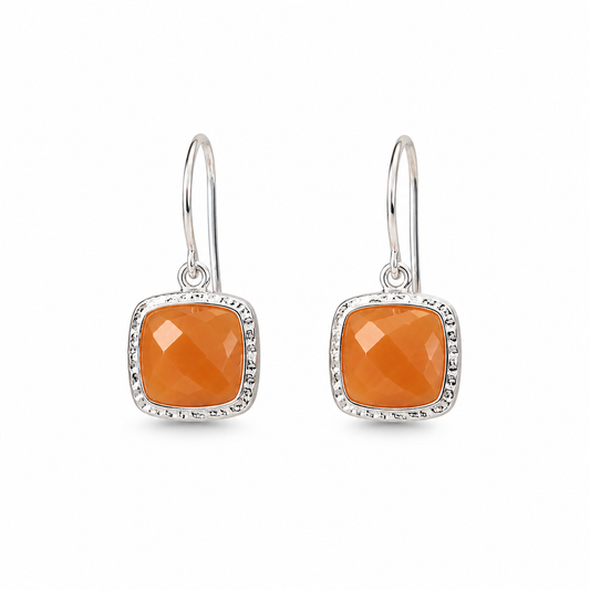 Carnelian Gemstone Drop Earrings in 925 Sterling Silver