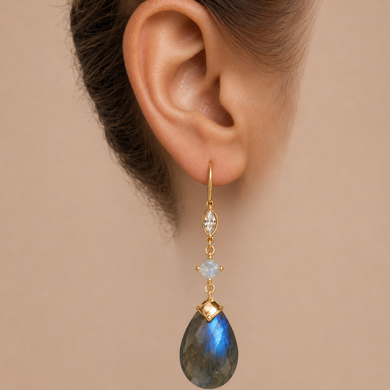 Labradorite, Blue Chalcedony & White Topaz 18K Gold-Plated 925 Sterling Silver Teardrop Earrings
