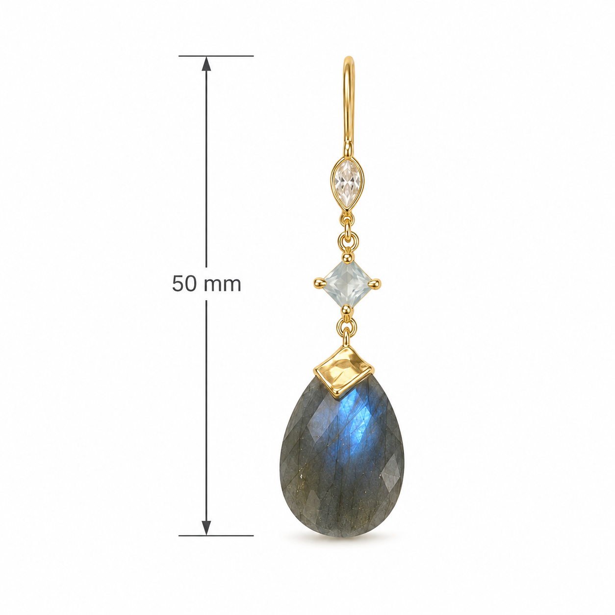 Labradorite, Blue Chalcedony & White Topaz 18K Gold-Plated 925 Sterling Silver Teardrop Earrings
