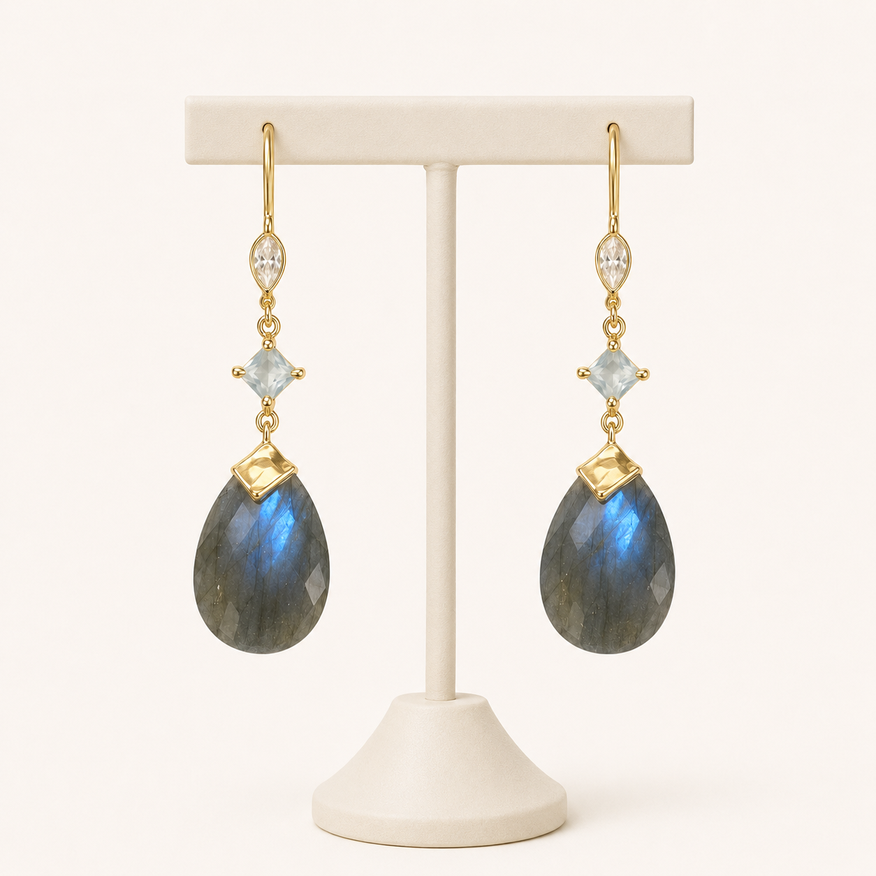 Labradorite, Blue Chalcedony & White Topaz 18K Gold-Plated 925 Sterling Silver Teardrop Earrings