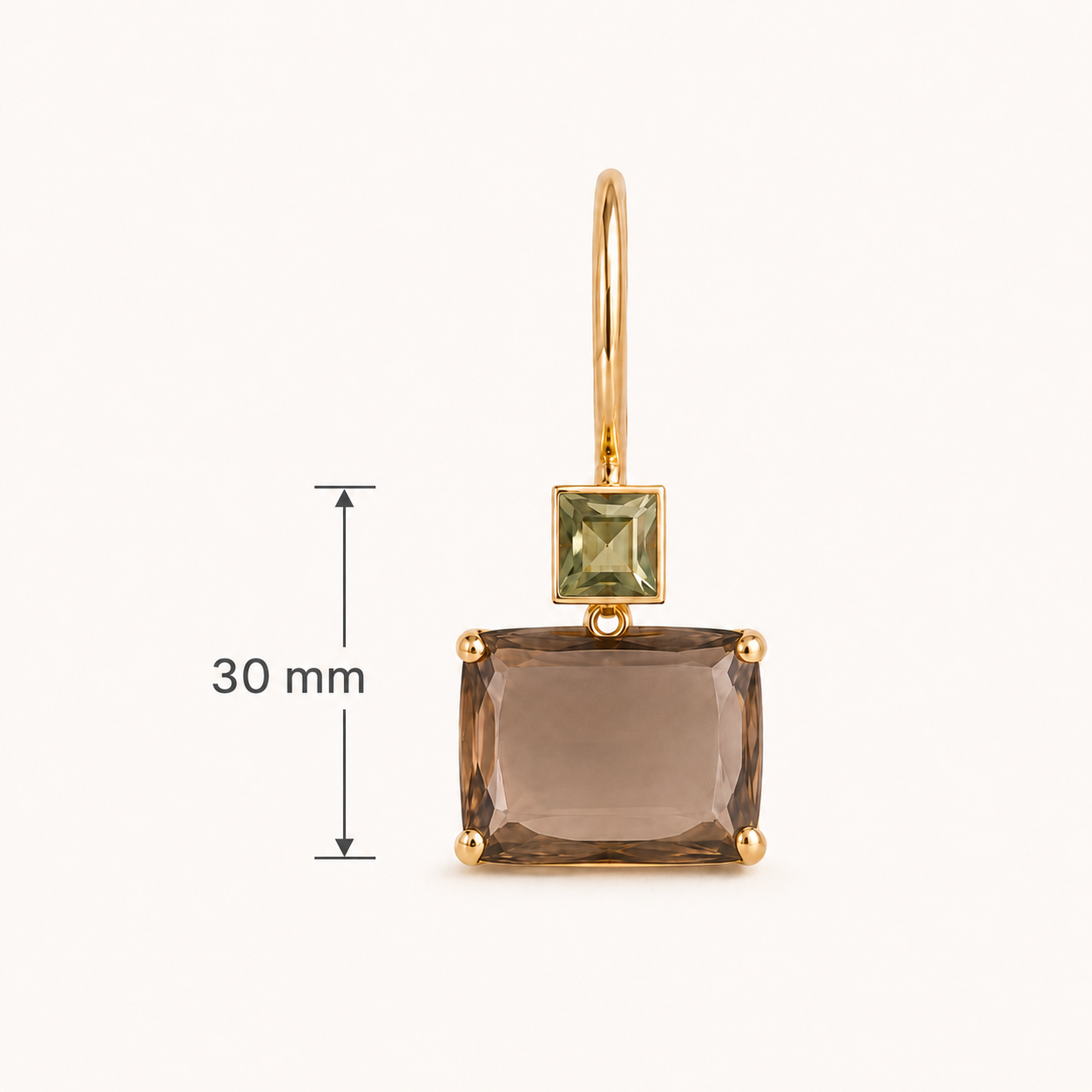 Smoky Topaz & Peridot Drop Earrings – 18K Gold-Plated 925 Sterling Silver