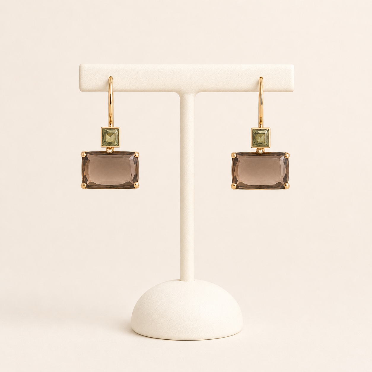 Smoky Topaz & Peridot Drop Earrings – 18K Gold-Plated 925 Sterling Silver