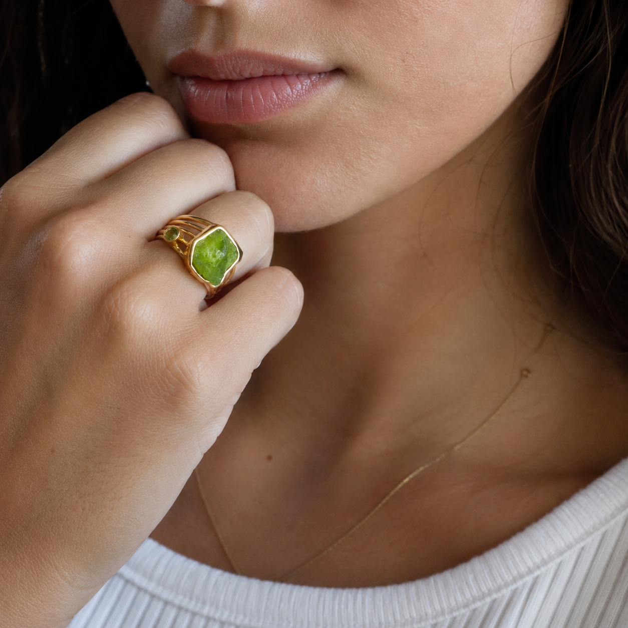 Raw Peridot Statement Ring – 18k Gold Plated on 925 Sterling Silver