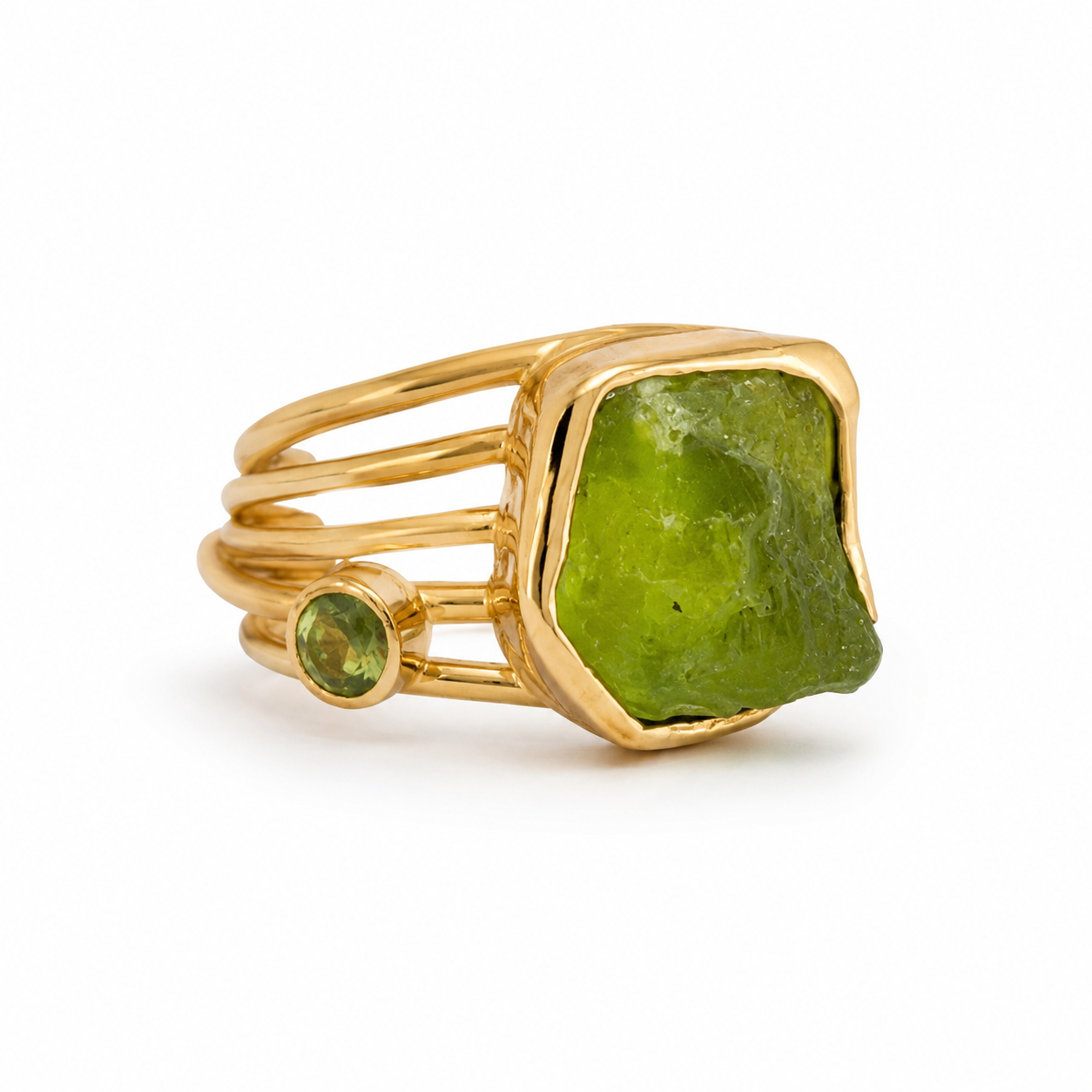 Raw Peridot Statement Ring – 18k Gold Plated on 925 Sterling Silver