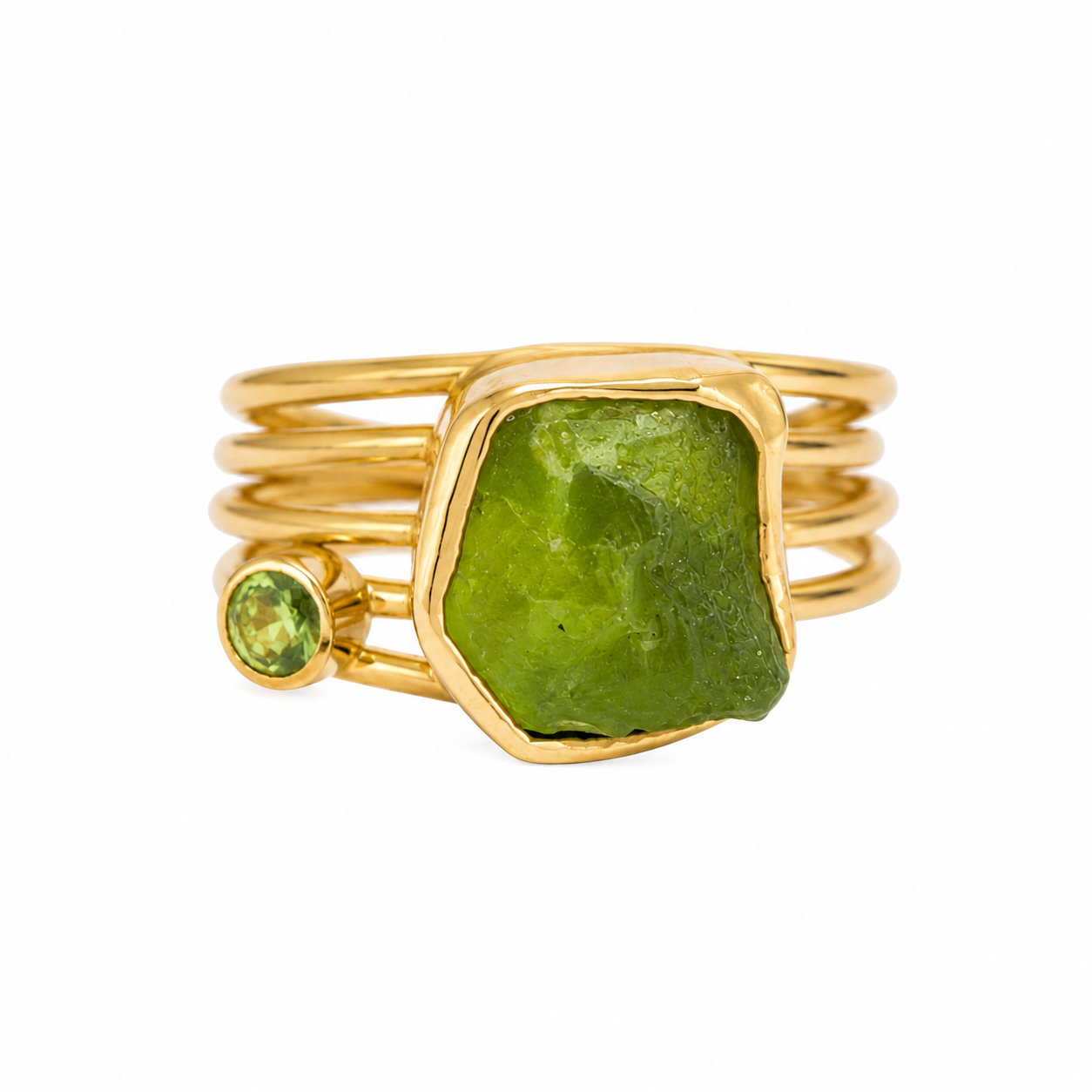 Raw Peridot Statement Ring – 18k Gold Plated on 925 Sterling Silver