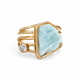 Larimar & White Topaz Statement Ring – 18k Gold Plated on 925 Sterling Silver