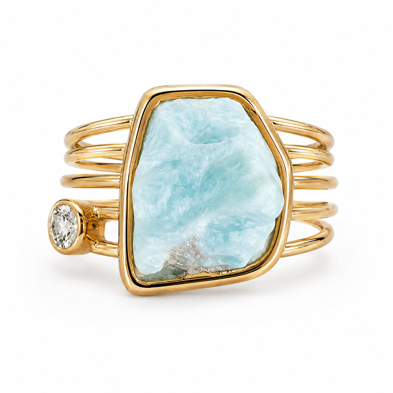 Larimar & White Topaz Statement Ring – 18k Gold Plated on 925 Sterling Silver