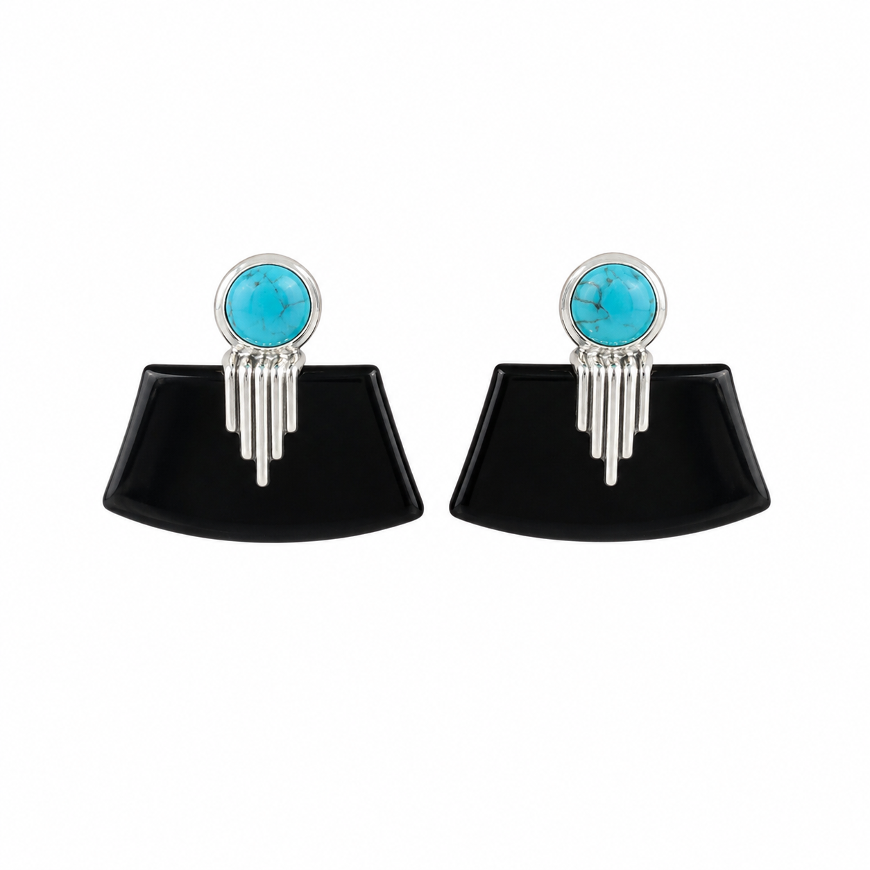 Black Onyx and Arizona Turquoise Post Earrings- 925 Sterling Silver
