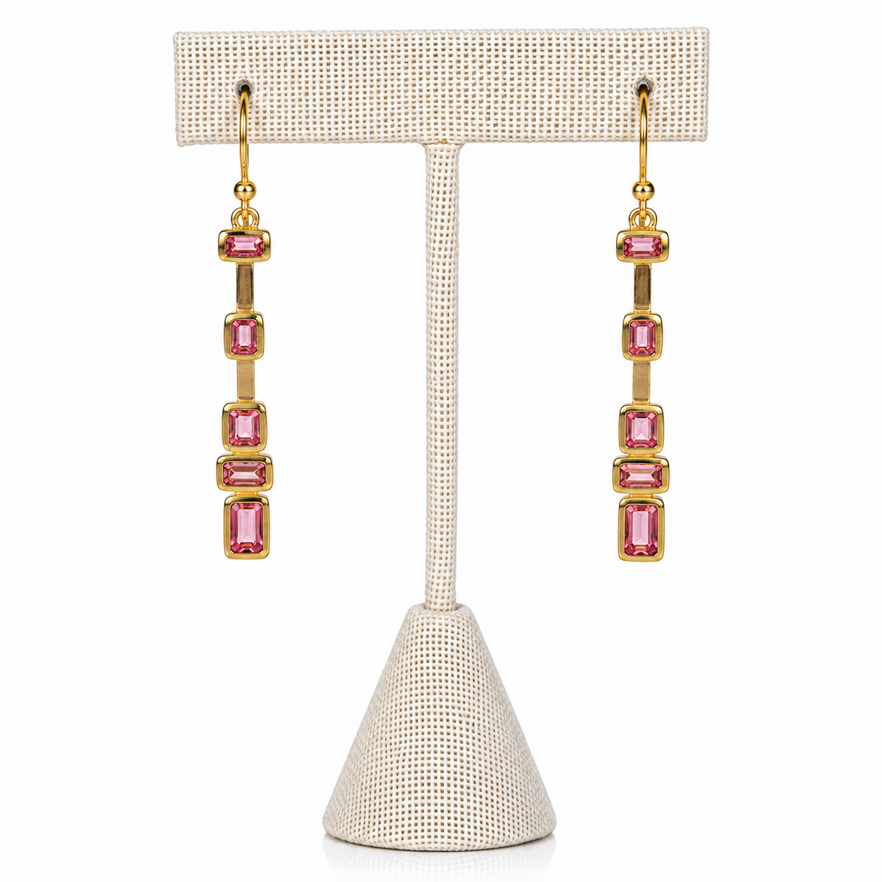 Pink Tourmaline Drop Earrings- 18k Gold Plated on 925 Sterling Silver