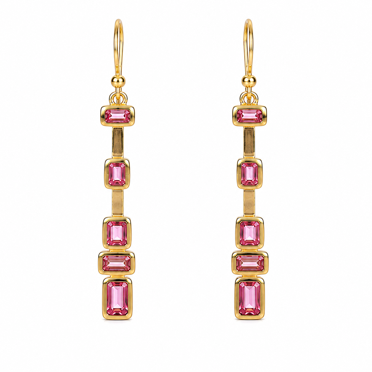 Pink Tourmaline Drop Earrings- 18k Gold Plated on 925 Sterling Silver