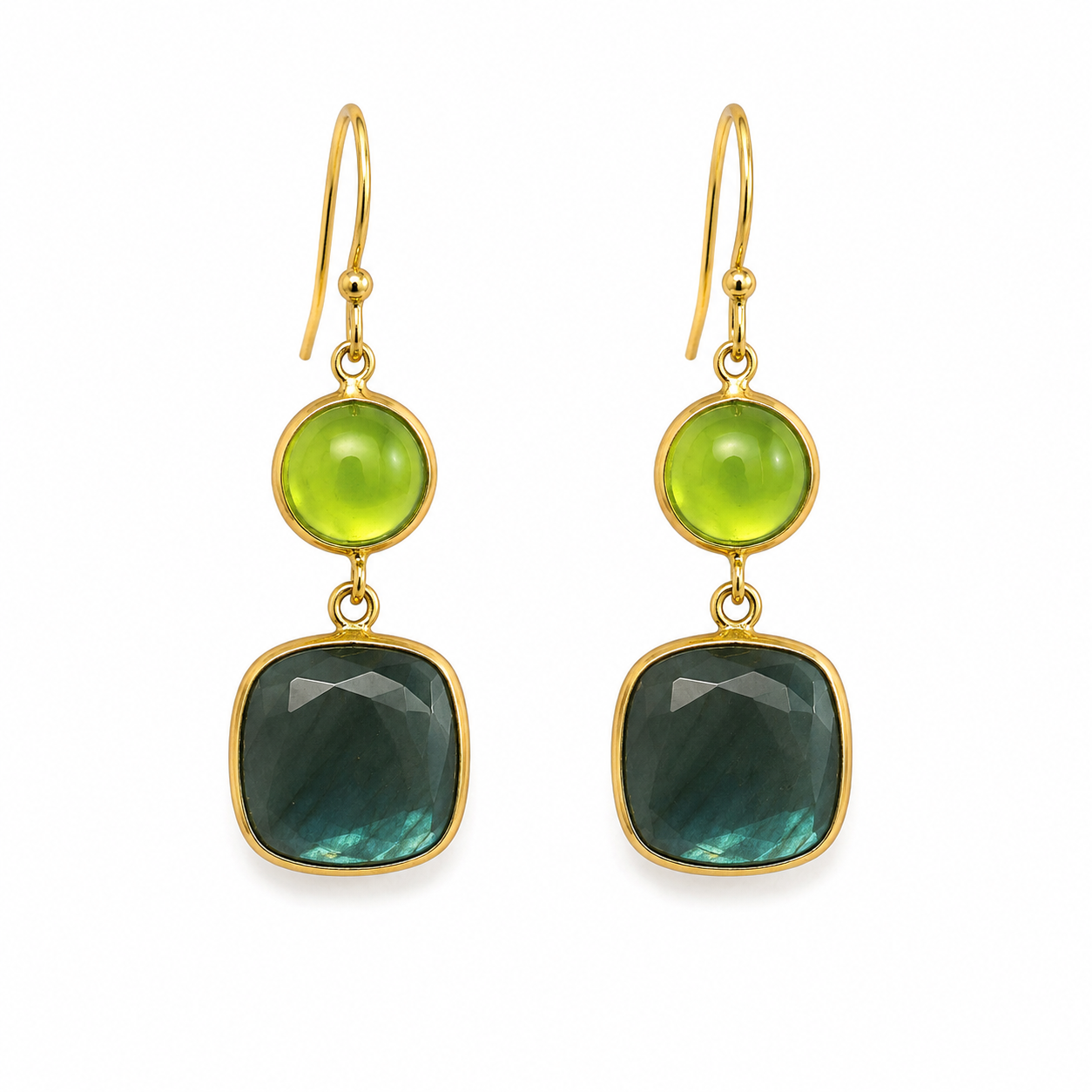 Labradorite and Peridot Earrings-18k Gold Plated Over 925 Sterling Silver