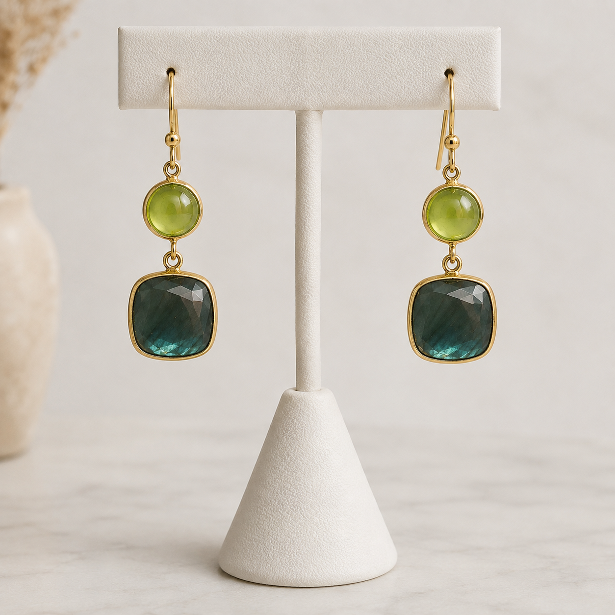 Labradorite and Peridot Earrings-18k Gold Plated Over 925 Sterling Silver