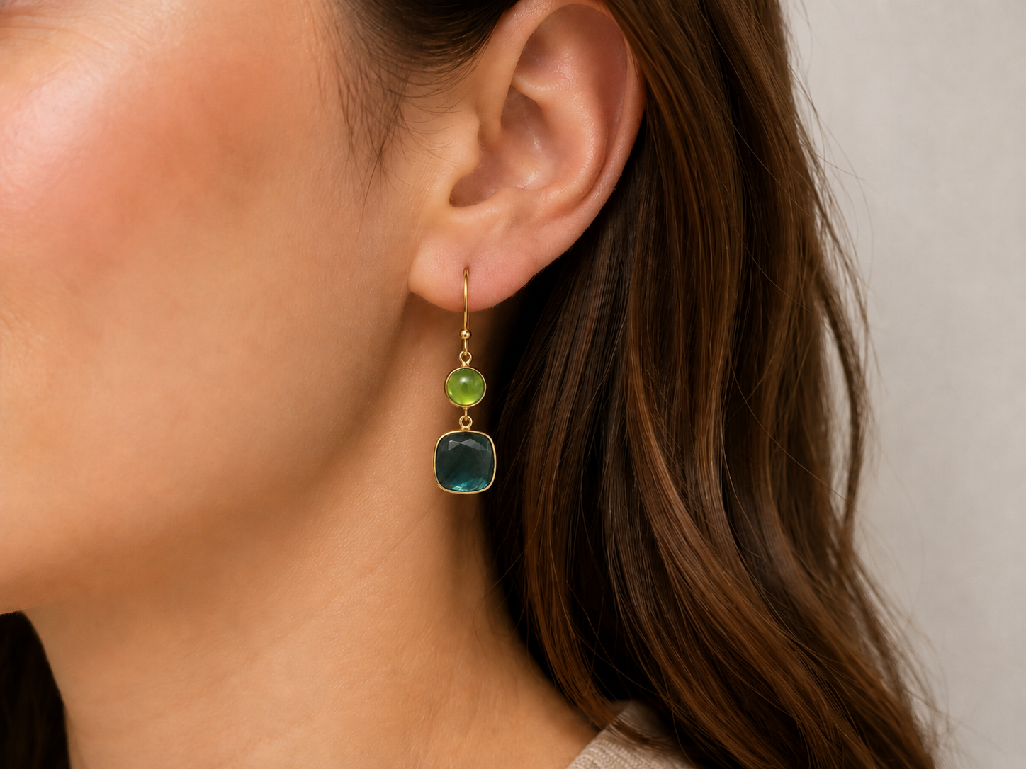 Labradorite and Peridot Earrings-18k Gold Plated Over 925 Sterling Silver