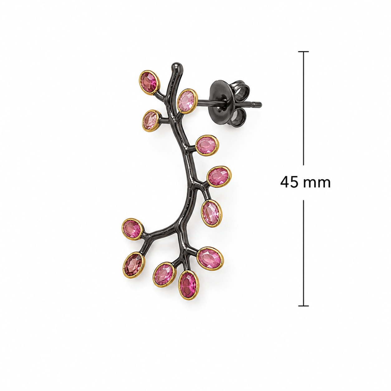 Pink Tourmaline Branch Earrings – Black Rhodium & 18k Gold Plated Over 925 Sterling Silver
