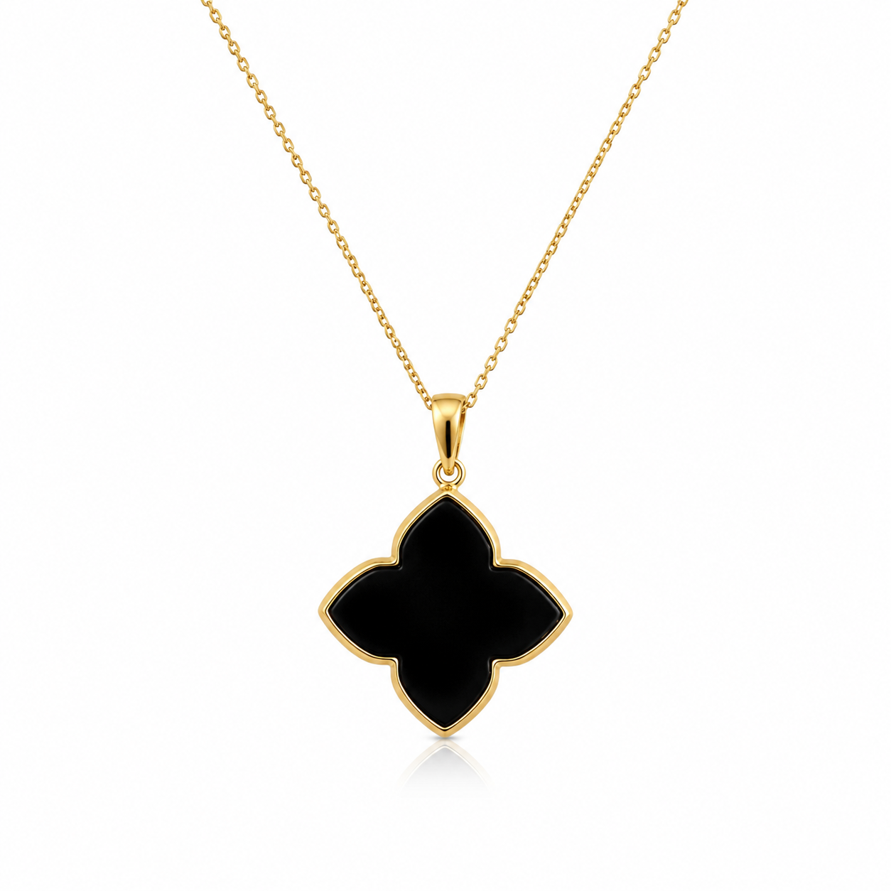 Black Onyx Clover Necklace – 18K Gold Plated on 925 Sterling Silver