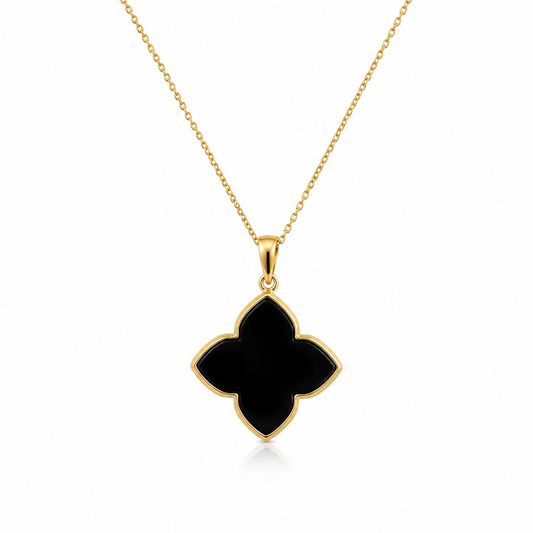 Black Onyx Clover Necklace – 18K Gold Plated on 925 Sterling Silver